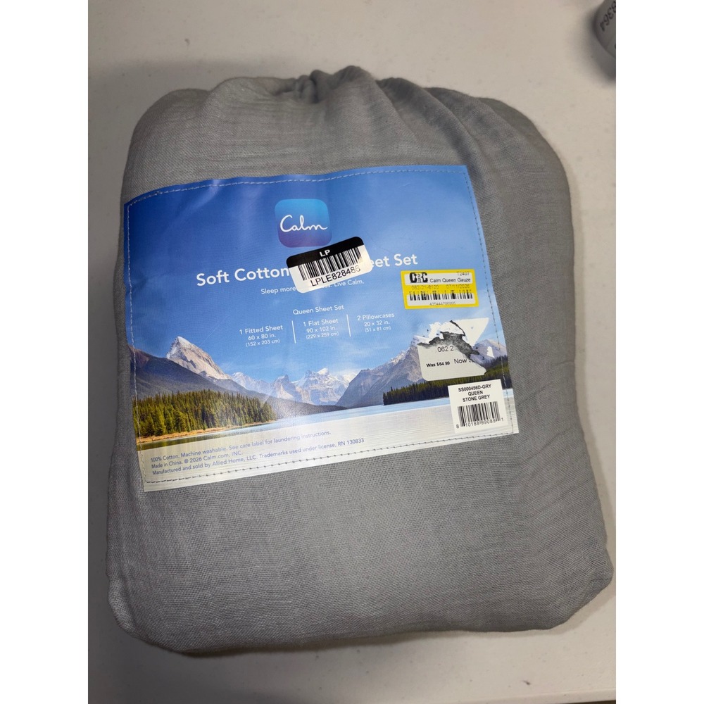 Calm Soft Cotton Gauze Queen Sheet Set Stone Grey SS000456D-GRY 4 Piece